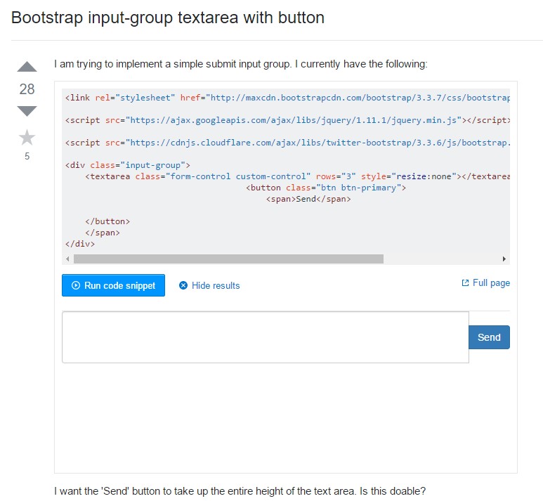 Bootstrap input-group Textarea button  together with